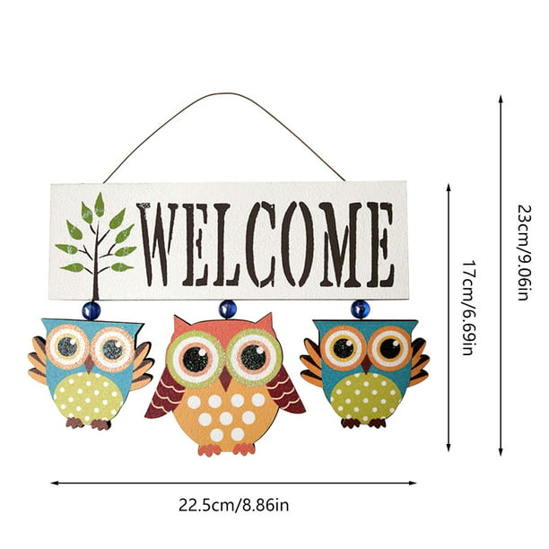 Wooden Owl Welcome Door Sign Decorative Hanging Plaque for Front Door Green 